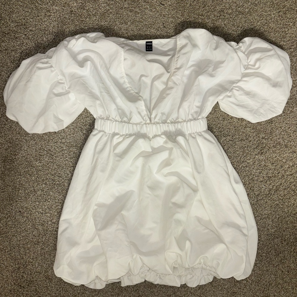 SHEIN White Puff Sleeve Midi Dress